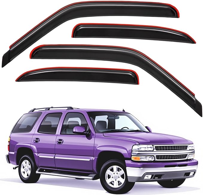 in-Channel Auto Window Visor, Fit 2000-2006 Chevrolet Tahoe & GMC Yukon, 2001-2006 Yukon Denali, 2002-2006 Cadillac Escalade (Standard), UV-Protect Rain Guard Wind Deflector, Smoke, 4-Pcs