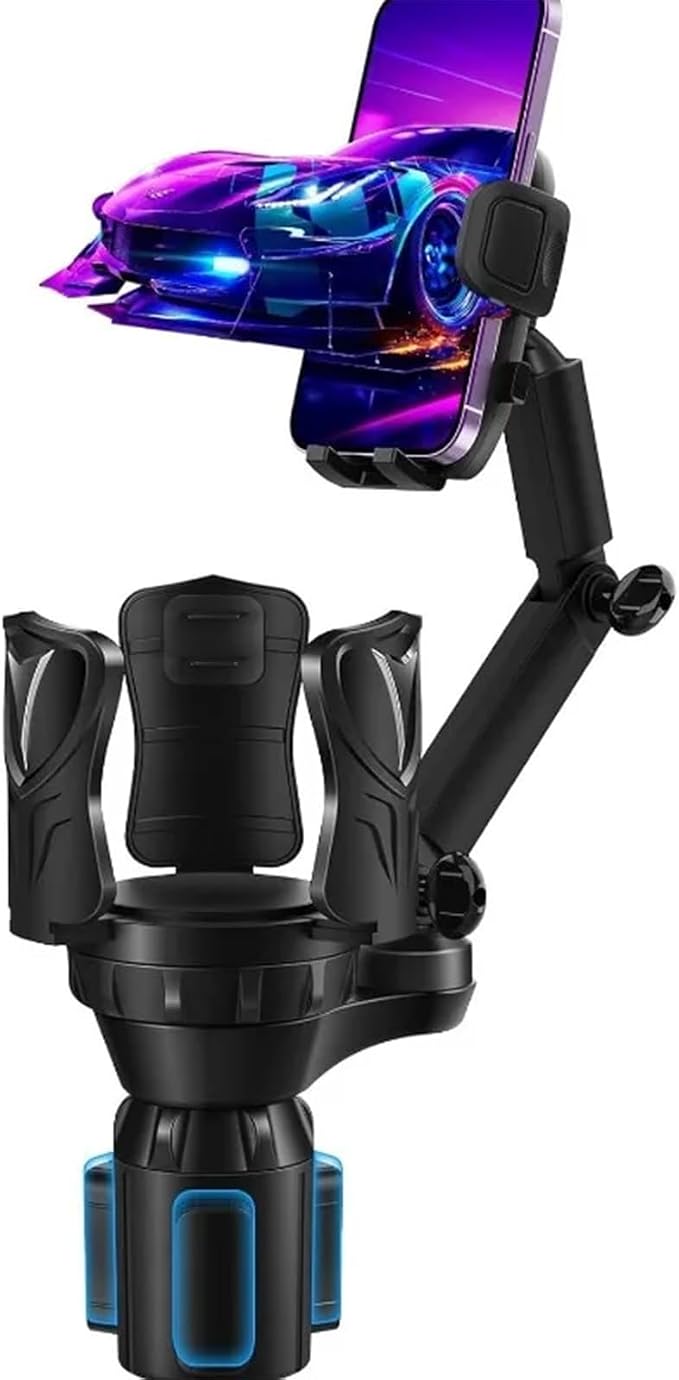 3-in-1 Car Cup Holder Expander with Adjustable Phone Mount – Universal Spill-Proof Bottle Holder & 360° Rotating Phone Stand for Large Drinks and Smartphones up to 4.1 Inches