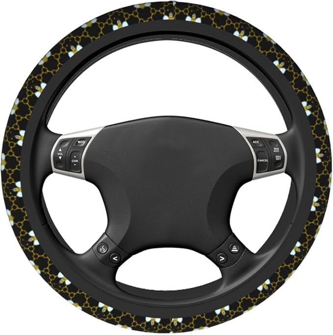 Bee Bee Keeper Cute Mini Yellow Honey Steering Wheel Cover Car Accessories Cute for Women Girls Girly Universal 15 Inch Neoprene Auto Interior Decor Anti Slip Car Truck Protector
