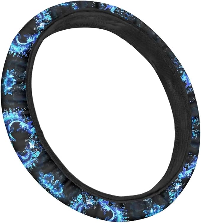 Glow Dolphin Totem Flower Steering Wheel Cover, Universal Fit for 15 Inch Vehicles, Polyester Material, Anti-Slip Car Wheel Protector