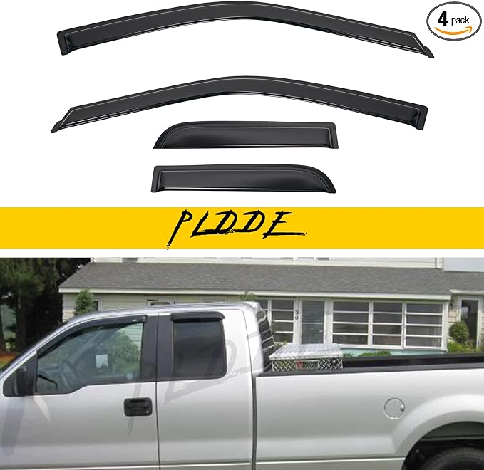 4X Smoke Tint Sun/Rain Guard Outside Mount Tape-On Vent Window Visors Compatible with 15-23 Ford F150 17-23 F250/F350/F450/F550 Super Duty Extended (Super) Cab with Half Size Rear Doors