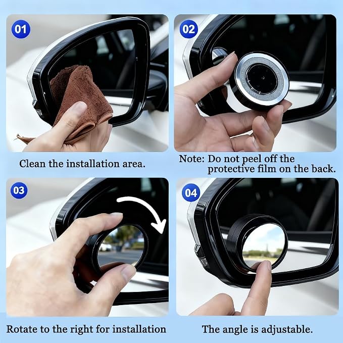 Blind Spot Mirrors 2 Pack, HD Glass Convex Blindspot Mirror with Vacuum Suction Cup, Side Mirror Blindspot with Wide Angle Adjustable for Cars, SUVs, Trucks, and Motorcycles