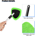 Car Windshield Cleaner Tool, Vehicle Window Detailing Cleaning Kit with Extendable Handle & 4 Washable Microfiber Pad, Auto Glass Wiper Cleaner for Exterior & Interior, Universal Fit (Green)