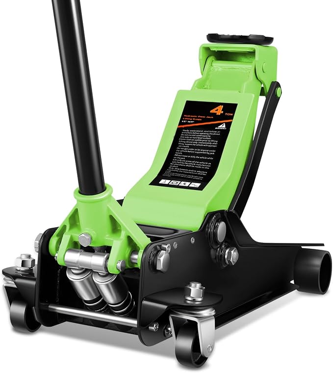 4 Ton Low Profile Floor Jack, Heavy Duty Steel Hydraulic Car Jack with Dual Pistons Quick Lift Pump, Hydraulic Racing Floor Jack, Lifting Range 4.5" to 20", Green