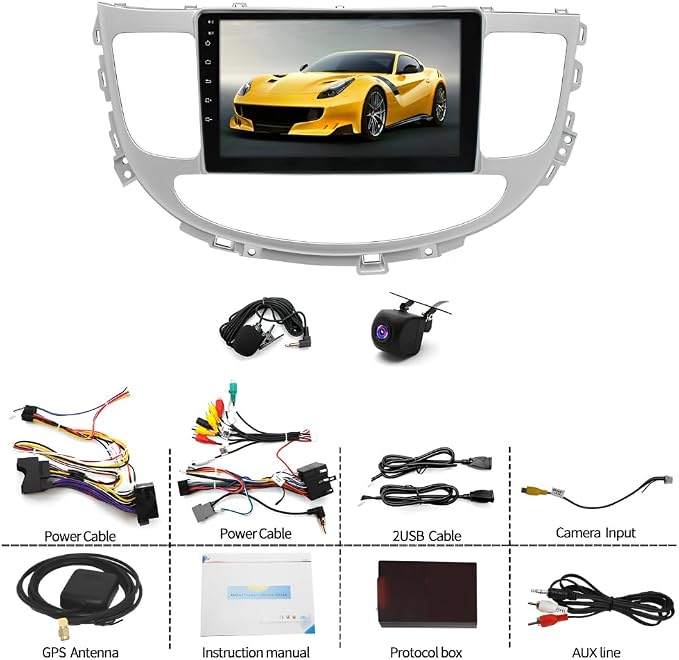 Android 13 Car Stereo for Hyundai Genesis 2009-2014, 2+64GB, 9-inch Touchscreen with CarPlay Android Auto, GPS Navigation, Bluetooth, WiFi, FM Radio, AHD Backup Camera