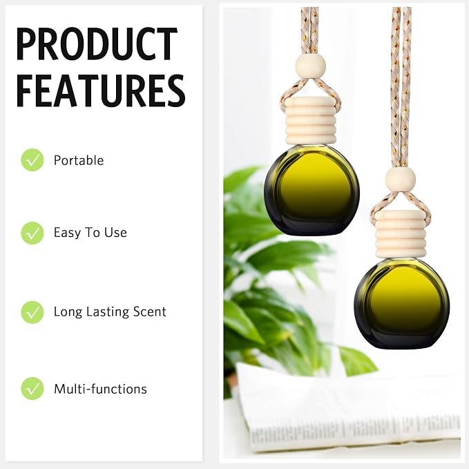 100 Pcs Car Air Fresheners Diffuser with Wooden Cap Empty Aromatherapy Diffuser Clear Car Fragrance Holder Pendant Hanging Perfume Fresheners Bottles for Decor (Black,Round)