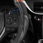 Dark Wood Grain Steering Wheel Cover with Black Faux Leather Comfort Grip, Standard 15 inch Size, Car Steering Wheel Cover for Truck Van SUV Auto