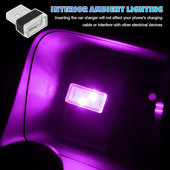 6 PCS USB LED Car Atmosphere Lamp, Mini Night LED Vehicle Trunk Ambient Lighting Kit, Portable Plug-in USB Interface Vehicle Decor Atmosphere Lamp, Interior Car Accessories