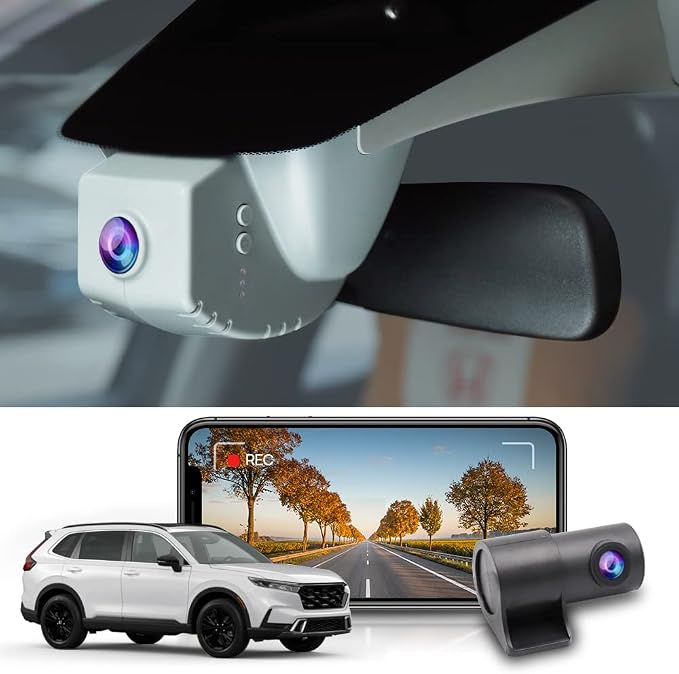 Front 2K+Rear 1080P Dash Cam Adapts for Honda CR-V 2023-2026 Hybrid (Grey), OEM Factory Style, Dual HD Video, WiFi & APP, Loop Recording, Collision Detection, Easy to Operate, 64GB Card