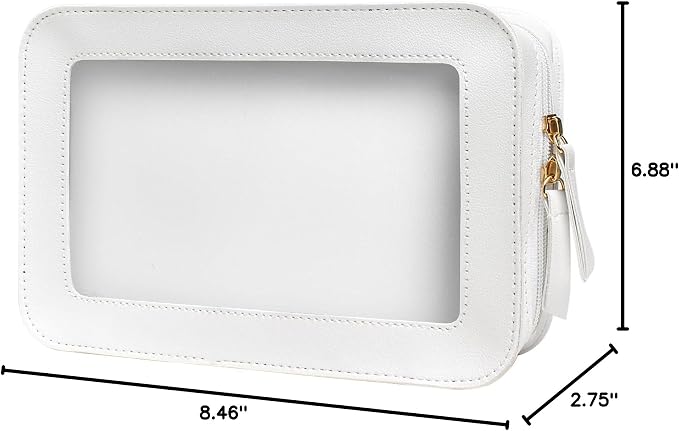 Clear Toiletry Bag,Portable Travel Makeup Pouch with Zipper, TSA Approved Organizer Sunscreen Bag Clear Makeup Toiletry Pouch Beach Vacation Essentials for Women Teen Girls (White)