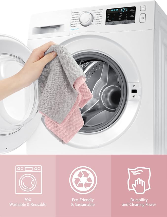Microfiber Cleaning Cloth Roll -90 Pack, Tear Away Microfiber Towels, 12" x 12", Reusable, Washable, Scratch Free, Ultra Absorbent Dishcloth for All-Around Cleaning Supplies (Pink)