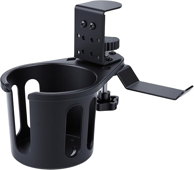 360° Rotating Cup Holder wiht Hook Under Desk Anti Spill Space Saving for Home Office Camping