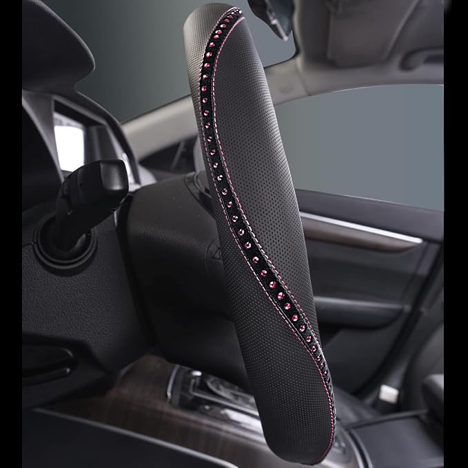 Bling Diamond Leather Steering Wheel Cover, Studded Crystal Rhinestones Universal Fit 14" 1/2-15" Crystal Glitter for Women Sparkle Girl Fit Suvs,Vans,Sedans,Cars,Trucks, Hot Pink Diamond