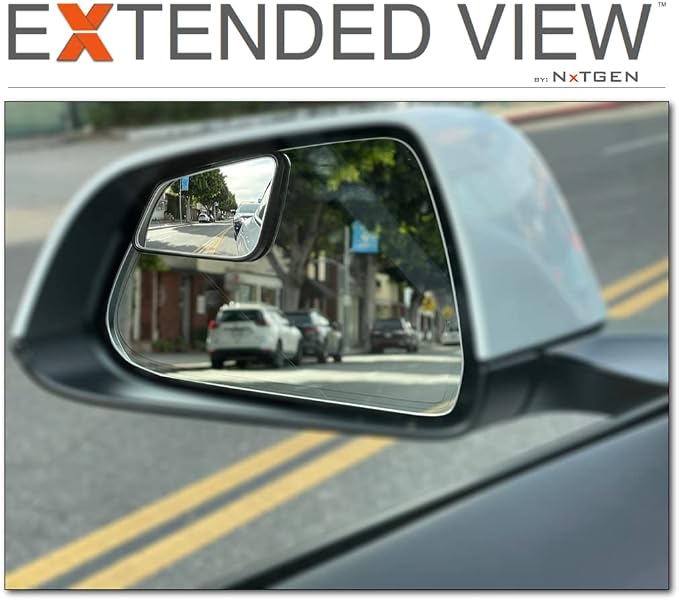 Blind Spot Mirrors - Compatible with Tesla Model 3 - Extended View - Custom Contoured - Convex - Black - Set of 2-2 Piece Set (Left & Right)