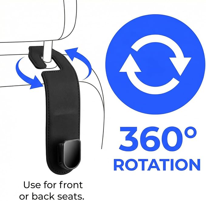 Car Seat Headrest Hook, 2PCS Vehicle Seat Back Hangers Organizer for Handbag Purse Coat, Automotive Interior Headrest Storage Hooks, Universal for SUV Automobile Truck (Black)