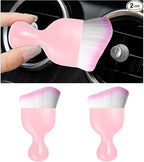 2PCS Car Interior Dust Brush, Soft Scratch Free Auto Detailing Brushes, Universal Vehicle Interior Cleaning Tool for Automotive Dashboard, Air Vents, Leather (Pink & Pink)
