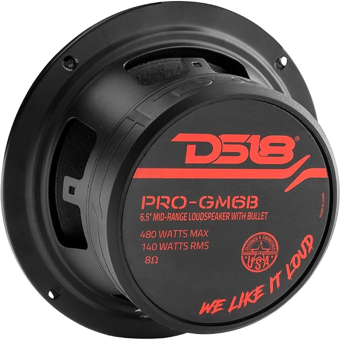 PRO-GM6B Loudspeaker - 6.5", Midrange, Red Aluminum Bullet, 480W Max, 140W RMS, 8 Ohms - Premium Quality Audio Door Speakers for Car or Truck Stereo Sound System (1 Speaker)