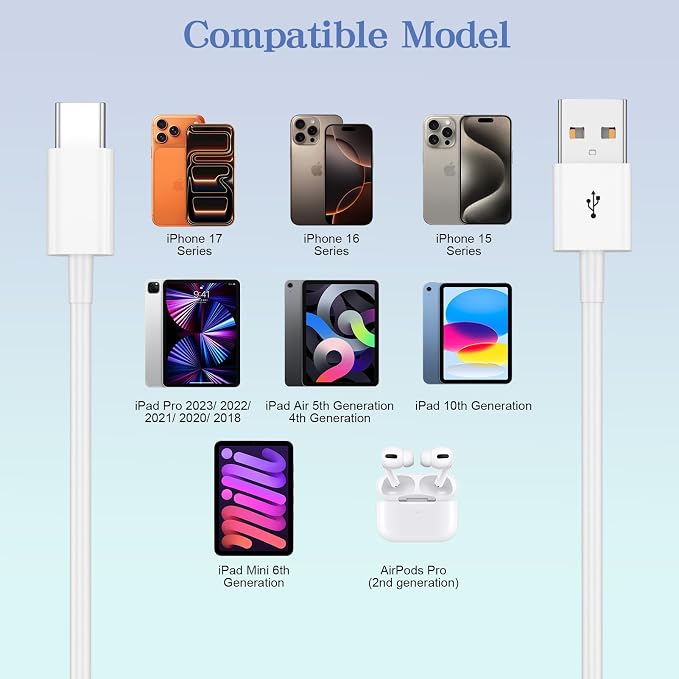 Car Carplay Cable for iPhone 17/16/15,iPhone 17/16/15Pro 17/16/15ProMax 17/16/15 Plus, USB A to USB C Cable for Apple Carplay, USB-C Car Charger for iPad Pro iPad Air 5th 4th Mini 6th Type C 3FT-Black