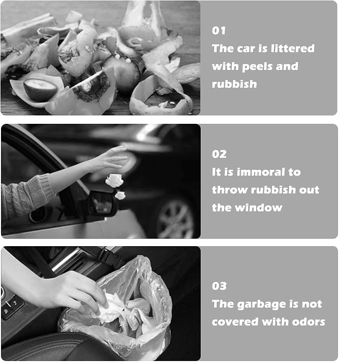 Car Trash Can with Lid & Rhinestones Design,Push-on Car Trash Bin for Storing Trashes Items & Cars Decor Includes 30PCS Trashes Bag,Shiny Cars Garbage Can with Back Clip for Side Door (Black Diamond)