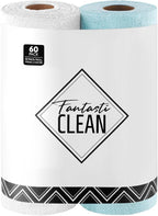 Microfiber Cleaning Cloth Roll -60 Pack, Tear Away Microfiber Towels, 12" x 12", Reusable, Washable, Scratch Free, Ultra Absorbent Dishcloth for All-Around Cleaning (White & Blue)