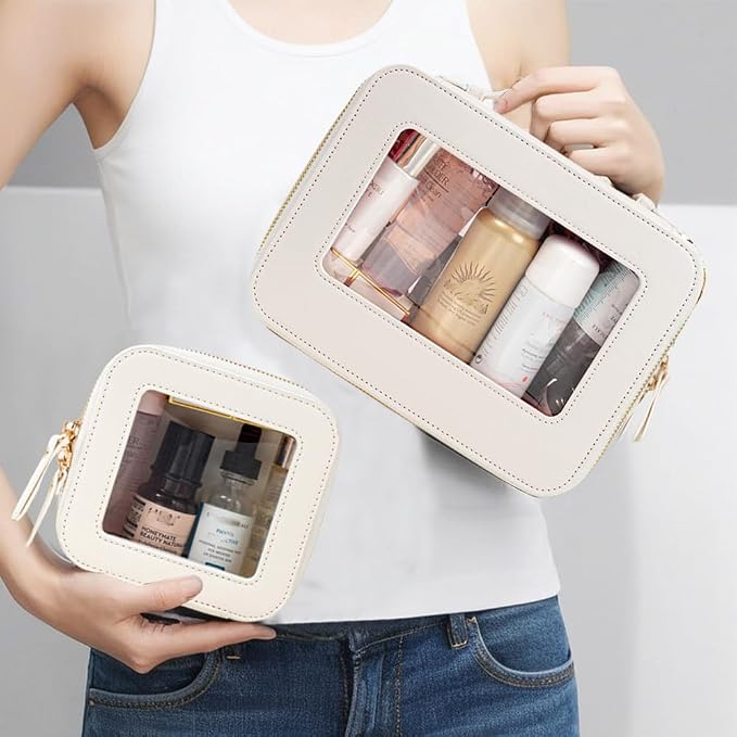 Travel Clear Makeup Bag Set, TSA Approved Cosmetic Bag Case with Zipper Portable Makeup Pouch Toiletry Bag Traveling Cosmetic Organizer Storage Bag Car Organizer Car Essentials