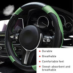 Car Steering Wheel Cover, 15 Inch Leather Breathable Auto Steering Wheel Protector, Comfortable Non-Slip Vehicle Steering Wheel Covers, Universal Car Accessories (Green, with Lining)
