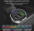 3 USB Car Charger,12V/24V Voltage Meter, Silver | QC3.0 Output 4.8A, Cigarette Lighter Plug Adapter Compatible with iPhone,iPad, Samsung, USB Charging Devices, Silver