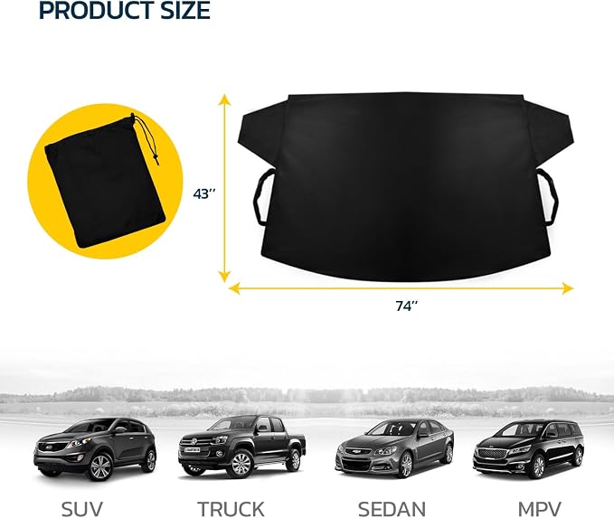 Seal Skin Covers Windshield Cover for Ice and Snow, 600D Oxford Fabric, All Weather Waterproof Snow Cover for car, Winter Accessories for Sedan, SUV & Trucks (43" x 74")