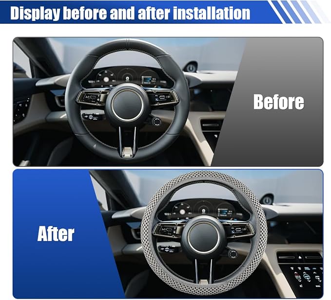 Elastic Stretch Steering Wheel Cover, 15" Breathable Microfiber Ice Silk Steering Wheel Protector, Universal Anti-Slip Car Warm in Winter&Cool in Summer Accessories for Men Women (Gray)