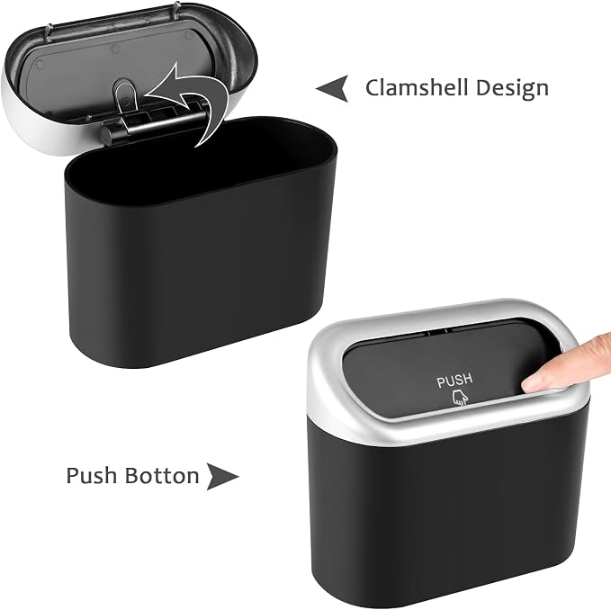 Car Trash Can with Lid, Mini Vehicle Trash Bin Car Dustbin Garbage Organizer Holder with Trash Bag, 2 Pack Small Hanging Leakproof Cars Storage Bag Container for Auto, SUV, Office (Silver)