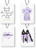 Purple Fashion Women Car Air Freshener 4 Pcs, Trendy Watercolor Perfume Lips High Heels Hanging Air Freshener for Cars Closet Drawer Books, Cute Girly Car Accessories for Women Girls