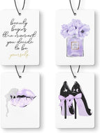 Purple Fashion Women Car Air Freshener 4 Pcs, Trendy Watercolor Perfume Lips High Heels Hanging Air Freshener for Cars Closet Drawer Books, Cute Girly Car Accessories for Women Girls