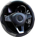 Ultra Fine Carbon Fiber Leather Steering Wheel Cover, Anti Slip and Sun Protective Protect The Steering Wheel, Easy to Install,Universal of 14.5"-15" (Grey)