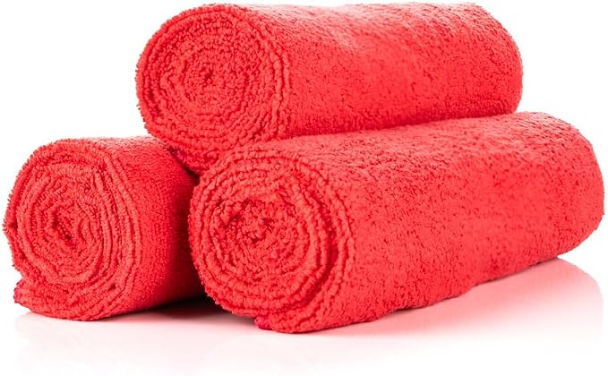 Sport & Workout Towel - Gym, Exercise, Fitness, Spa, Ultra Soft, Super Absorbent, Fast Drying Premium Microfiber, 320gsm, 16in x 27in, Red (3-Pack)