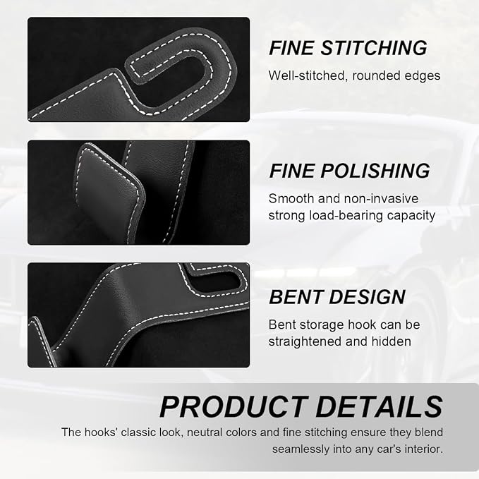 2 PCS Car Seat Headrest Hooks, Microfiber Leather Hanger Holder Hook for Hanging Purse and Bag, Universal Vehicle Back Seat Organizer Hook for Grocery Bag Handbag Coat (Beige)