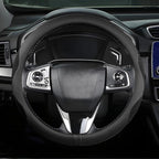 Car Steering Wheel Cover, Microfiber Breathable Ice Silk Leather Steering Wheel Cover Soft Anti-Slip Safety, 15inch Four Season Universal Fits for Most Truck,SUV,Cars (Black Ice Silk)