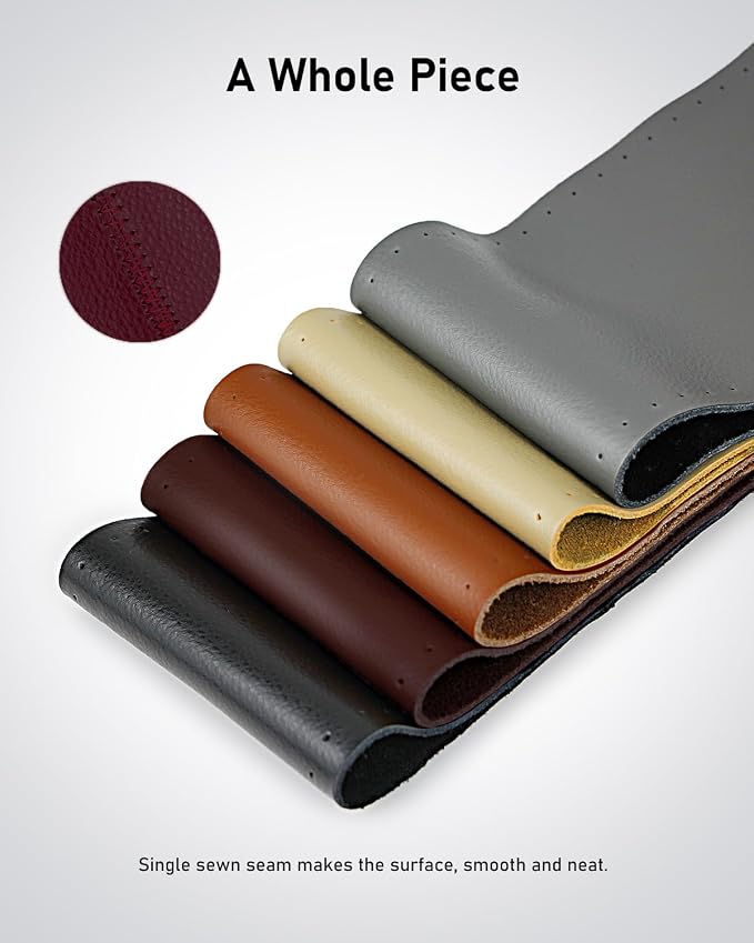 Leather Steering Wheel Cover Lace Up, Stitch on Steering Wheel Wrap, Universal Fit 13-20 Inch Car Truck Pickup Boat, A Whole Piece of Cowhide, DIY w/Needle Thread (Size M2, Wine Red)