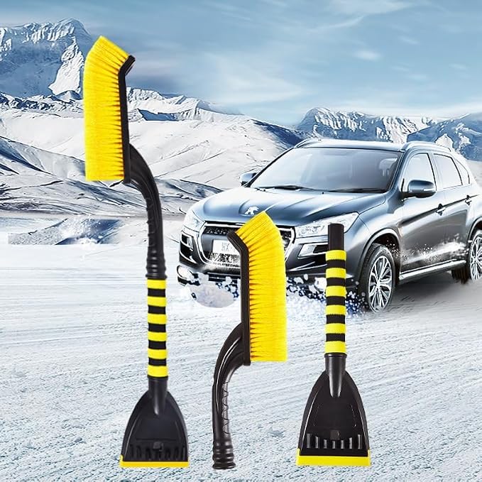 27” Snow Brush & Detachable Ice Scraper 2-in-1, Scratch-Free Split Bristles, Extendable 27-39” EVA Foam Grip, PVC Squeegee Snow Shovel with Guide Channel for Car Windshield/Truck/SUV