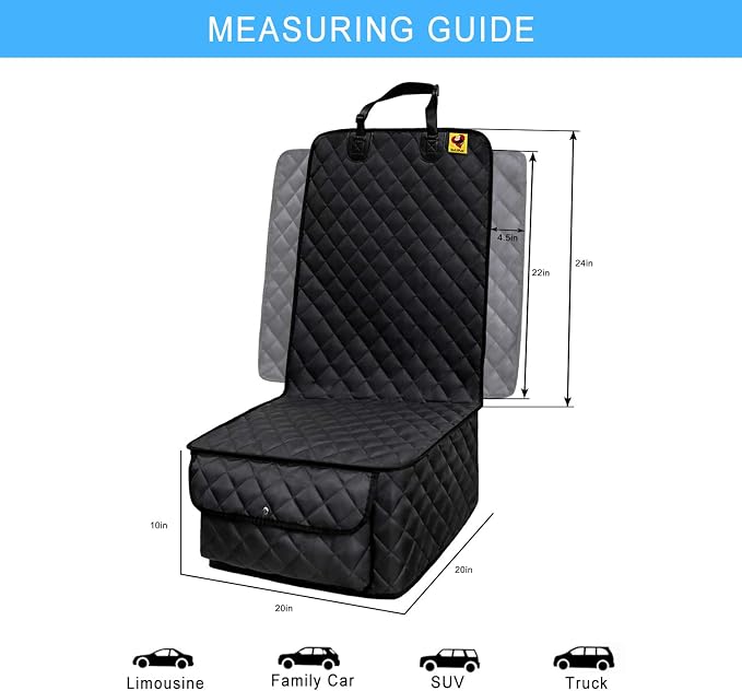 Deluxe Dog Seat Cover for Front Seat-More Durable Waterproof Front Seat Protector, High Heat Resistant and Nonslip Front Seat Cover for Dogs Kids, Universal Size (Black,1 Pack)