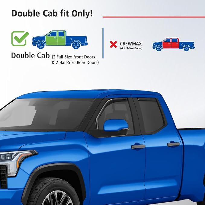 Goodyear Shatterproof in-Channel Window Deflectors for Toyota Tundra 2022-2026 Double Cab, Rain Guards, Window Visors for Cars, Vent Deflector, Car Accessories, 4 pcs - GY007864