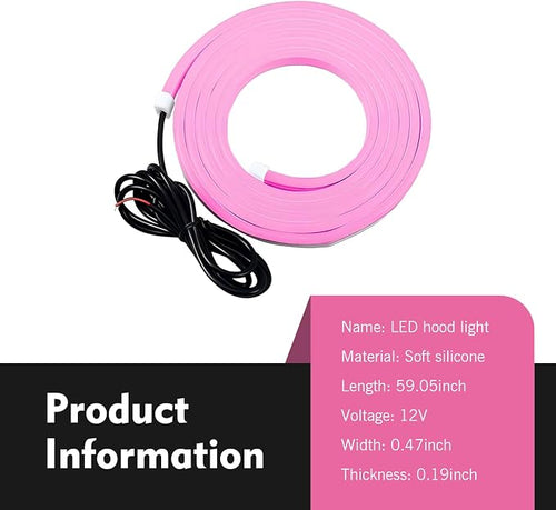 1PC Car Hood LED Strip Light, 59In Waterproof Pink Flexible LED Light Strip with Adhesive Tape, Exterior and Interior Decoration, Universal for Most Cars, Trucks, SUVs (Pink)