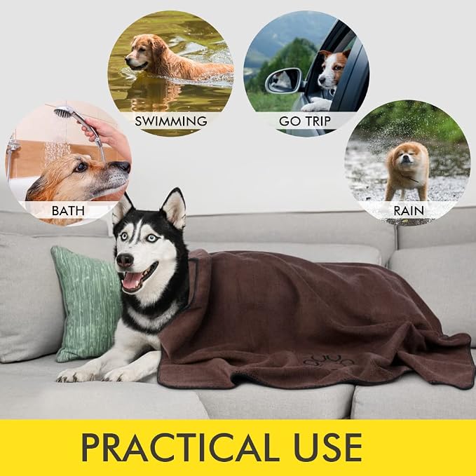 Dog Towel Super Absorbent Pet Bath Towel Microfiber Dog Drying Towel for Small, Medium, Large Dogs and Cats 30inch x 50inch Brown