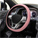 Car Steering Wheel Cover, Leather Breathable Ice Silk Auto Wheel Wrap with Anti-Slip Lining, Scratch-Resistant Elastic Protector Fit for 14.5-15 Inch Steering Wheels (Pink)
