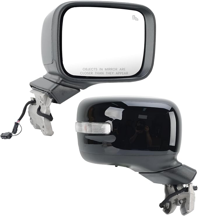 Passenger Side Mirror Compatible with Jeep Renegade 2015-2023 with Temperature Sensor Power Glass Heated with Turn Signal Blind Spot Manual Folding Bright Black Right Door Mirrors (7＋3 Pins)