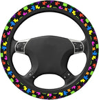 Elastic Puzzle Pieces Neoprene Car Steering Wheel Cover Protector Upgrade Thicken,Autism Awareness Colorful,Anti Slip Soft Car Accessories for Diverse Cars Truck SUV for Men Women Universal 15 Inch
