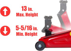 T820014S Torin Hydraulic Trolley Service/Floor Jack with Blow Mold Carrying Storage Case, 1.5 Ton (3,000 lb) Capacity, Red
