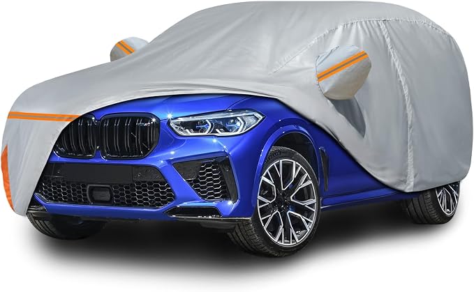 Car Cover for 2007-2026 BMW X5, Waterproof Custom-fit All Weather Sun Rain UV Dust Snow Protection Windproof Outdoor Car Cover with Door Zipper and Cotton Lining-Gray