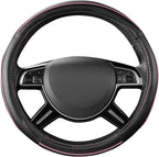 Colour Piping Leather Universal Fit Steering Wheel Cover, Perfectly fit for 14.5-15 inches Suvs, Vans, Trucks, Sedans, Cars (Black&Pink)