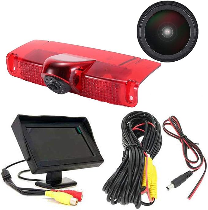 HD IP68 Third Roof Mount Brake Lamp Rear View Reverse Backup Camera Angle and Distance Adjustable Compatible with Chevrolet Express GMC Chevy Savana Exporer Cargo Van (Camera+4.3' Monitor)