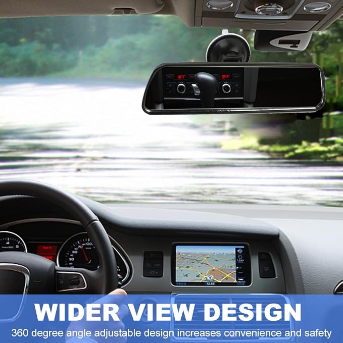 Interior Rear View Mirror with adhesive Suction Cup, Blind Spot Checker for Driving Test, Stick on Universal Inside Rearview Mirror with Wide Angle Mounted on Windshield(7.87 x 2.36 inch)